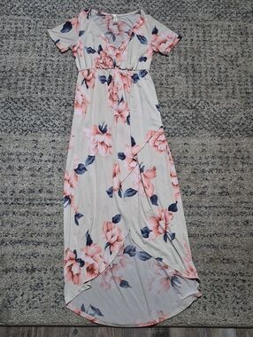 Vanilla Bay Pink Floral Wrap-Style Maxi Dress